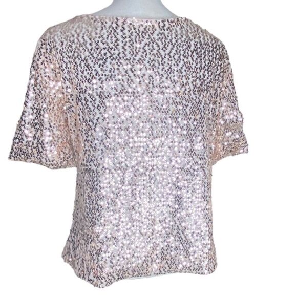 Shi Long Fashion Wm Sz XXL Rose Gold Lined Sequin Bateau Neck Boxy Lined Blouse - Picture 3 of 4